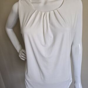 Classic Sleeveless Pleat Neck Tank Top - White Calvinklein